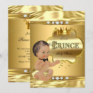 Invitation Prince Baby Shower Doré Brunette Nœud Papillon