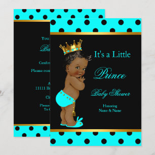 Invitation Prince Baby Shower Garçon Sarcelle Noir Ethnique