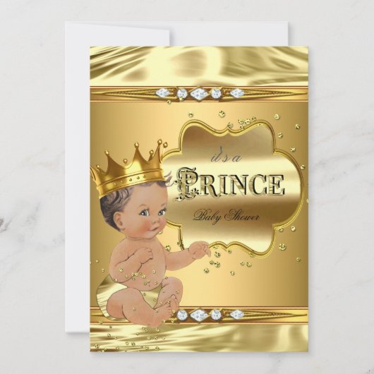 Invitation Prince Baby shower Gold Foil Brunette Baby Boy (Devant)