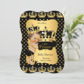Invitation Prince Baby shower Noir Polka Point Brunette (Debout devant)