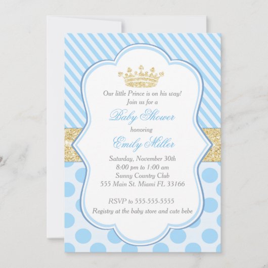 Invitation Prince Baby shower Parties scintillant  (Devant)
