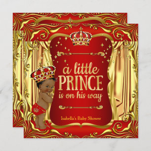 Invitation Prince Baby shower Red Gold Africain-Américain