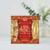 Invitation Prince Baby shower Red Gold Boy Brunette Invitatio (Debout devant)
