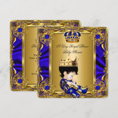 Invitation Prince Baby shower Regal Gold Royal Blue Boy 2a (Devant / Derrière)