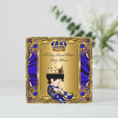 Invitation Prince Baby shower Regal Gold Royal Blue Boy 2a (Debout devant)