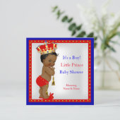 Invitation Prince Baby shower Rouge Blanc Bleu Boy Ethnic (Debout devant)