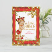 Invitation Prince Baby shower Rouge Or Blanc Brunette Garçon (Debout devant)