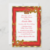 Invitation Prince Baby shower Rouge Or Blanc Brunette Garçon (Dos)