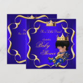 Invitation Prince Baby shower Royal Blue Gold Boy Crown 3 (Devant / Derrière)
