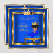 Invitation Prince Baby shower Royal Blue Gold Boy Crown AA (Devant / Derrière)
