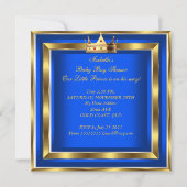 Invitation Prince Baby shower Royal Blue Gold Boy Crown AA (Dos)