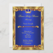 Invitation Prince Baby shower Royal Blue Gold Carriage Blond (Dos)