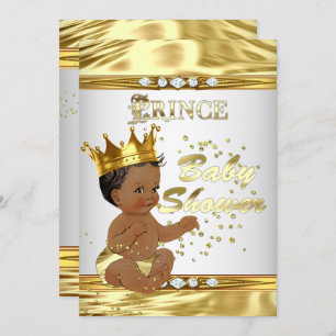 Invitation Prince Baby shower White Gold Foil Ethnic