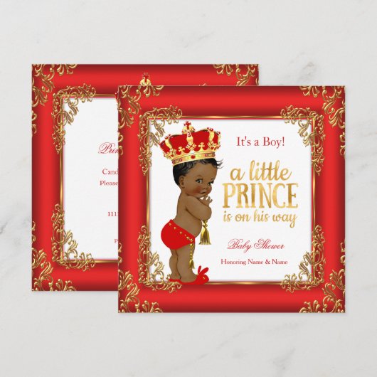 Invitation Prince Bébé Fils de l'Or Rouge Bain de Mousseline (Devant / Derrière)