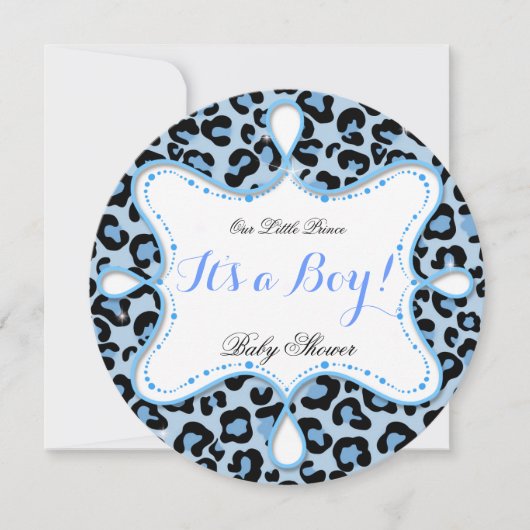 Invitation Prince Bébé Shower Garçon Bleu Léopard (Devant)