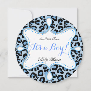 Invitation Prince Bébé Shower Garçon Bleu Léopard