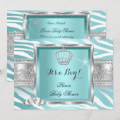 Invitation Prince Bébé Shower Garçon Bleu Menthe Zèbre (Devant / Derrière)