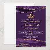 Invitation Prince Birthday Royal Purple Gold (Devant / Derrière)