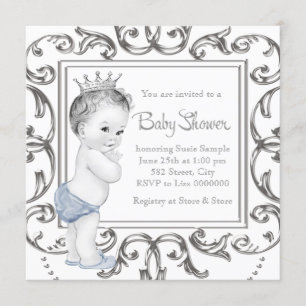 Invitation Prince bleu élégant baby shower