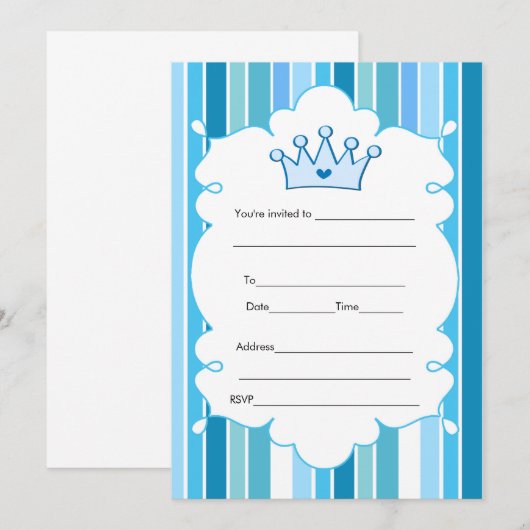 Invitation Prince Blue Stripes (Devant / Derrière)