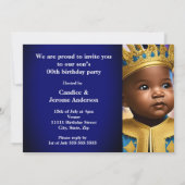 Invitation Prince Boy Anniversaire Bleu Or Africain Américain (Dos)