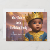 Invitation Prince Boy Anniversaire Blue Gold African American (Devant)