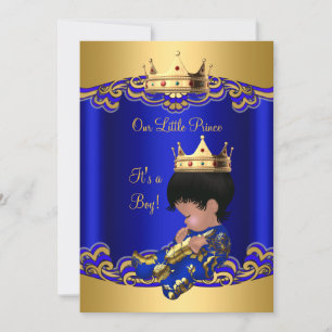 Invitation Prince Boy Baby shower Blue African American 3a