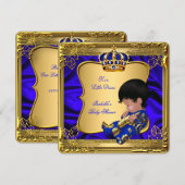 Invitation Prince Boy Baby shower Blue African American Gold (Devant / Derrière)