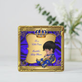 Invitation Prince Boy Baby shower Blue African American Gold (Debout devant)