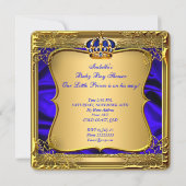 Invitation Prince Boy Baby shower Blue African American Gold (Dos)
