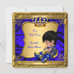 Invitation Prince Boy Baby shower Blue African American Gold