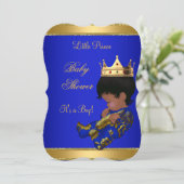 Invitation Prince Boy Baby shower Blue Ethnic (Debout devant)