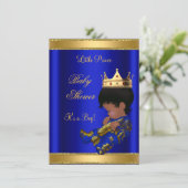 Invitation Prince Boy Baby shower Blue Ethnic (Debout devant)