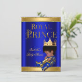 Invitation Prince Boy Baby shower Blue Ethnic GOLD (Debout devant)