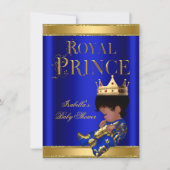 Invitation Prince Boy Baby shower Blue Ethnic GOLD (Devant)