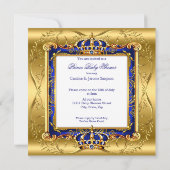 Invitation Prince Boy Baby shower Blue Ornate Gold (Dos)