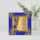 Invitation Prince Boy Baby shower Gold Blue Afro-Américain (Debout devant)