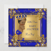 Invitation Prince Boy Baby shower Gold Blue Afro-Américain (Devant)