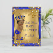 Invitation Prince Boy Baby shower Gold Blue Afro-Américain (Debout devant)