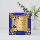 Invitation Prince Boy Baby shower Gold Blue Brunette (Debout devant)