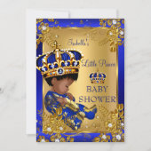 Invitation Prince Boy Baby shower Gold Blue Crown Ethnic (Devant)