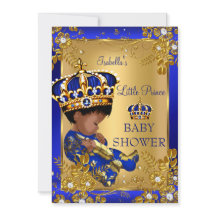 Prince Boy Baby shower Gold Blue Crown Ethnic