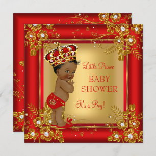 Invitation Prince Boy Baby shower Gold Red African American