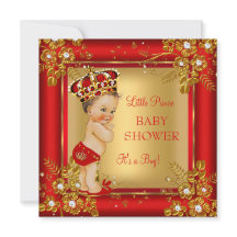 Prince Boy Baby shower Gold Red Brunette