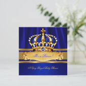 Invitation Prince Boy Baby shower Royal Blue Gold (Debout devant)
