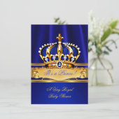 Invitation Prince Boy Baby shower Royal Blue Gold (Debout devant)