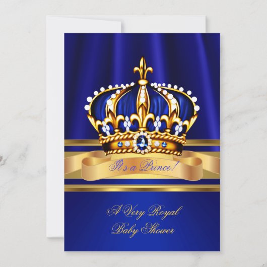 Invitation Prince Boy Baby shower Royal Blue Gold Crown (Devant)