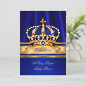 Invitation Prince Boy Baby shower Royal Blue Gold Crown (Debout devant)