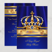 Invitation Prince Boy Baby shower Royal Blue Gold Crown (Devant / Derrière)
