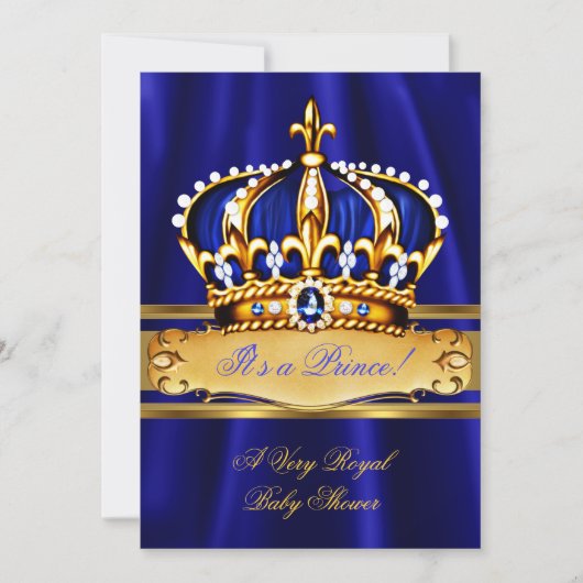 Invitation Prince Boy Baby shower Royal Blue Gold Crown (Devant)